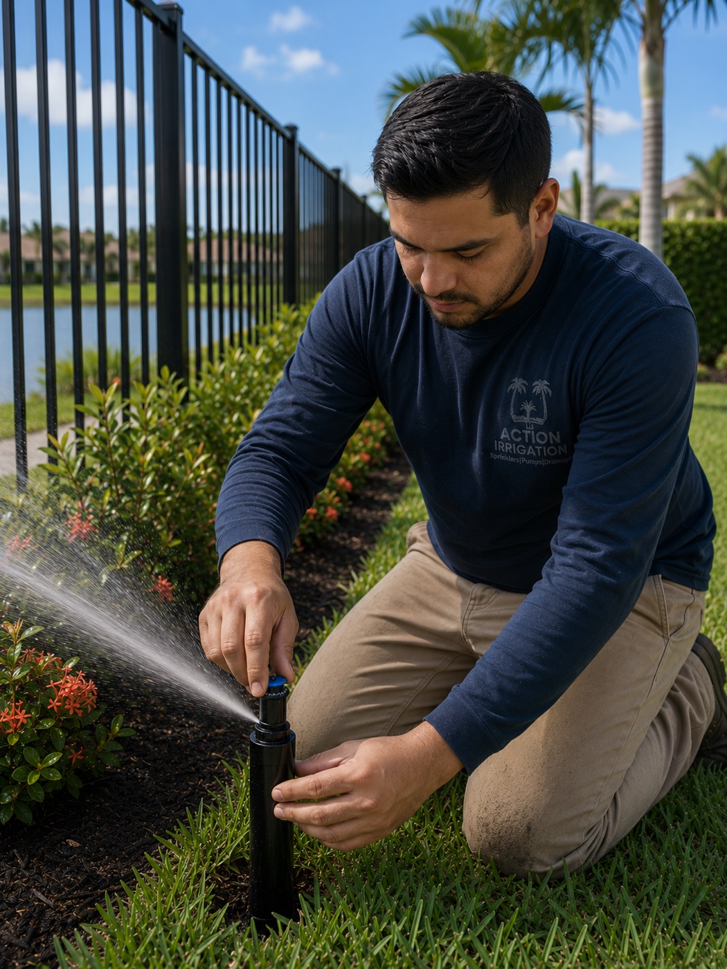 Action Irrigation technician on the job in Jacksonville